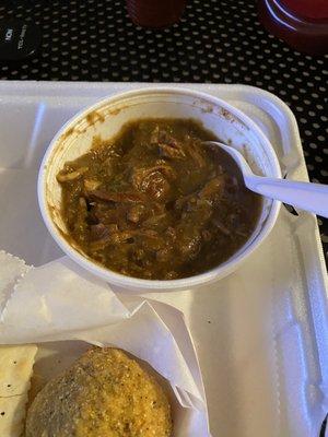 Small chicken and sausage gumbo and boudin ball