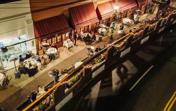 outdoor dining viewed from a drone