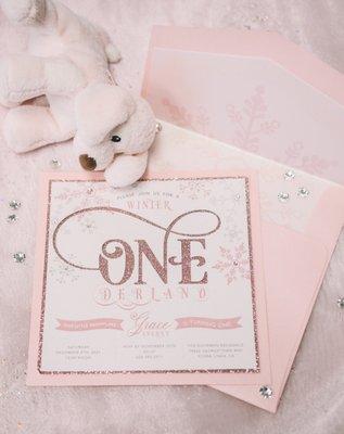 Baby girl 1st birthday invitation