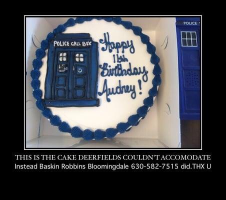 Fantastic Dr. Who cake done by Barb over at the Bloomingdale Baskin Robbins. Thank you!