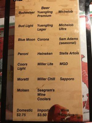 Beer menu