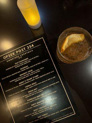 Old Fashioned and the menu