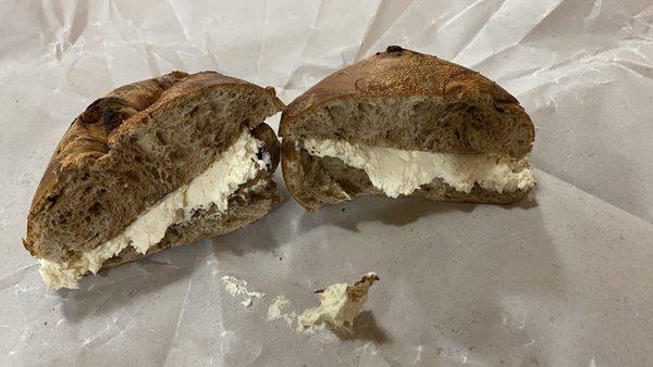 Cinnamon raisin bagel with plain cream cheese