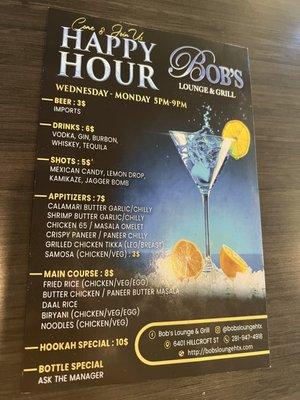 Happy hour menu