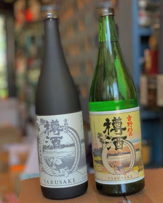 Choryo Shuzo (Nara prefecture) Yoshinosugi Yamahai Omachi Junmai (left), Futsushu (right), both aged in cedar barrel casks.