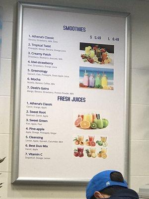 Fresh juice menu