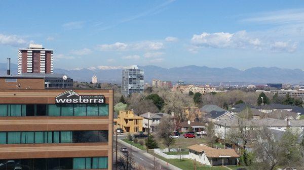 Westerra's Cherry Creek building with the mountains in the background.