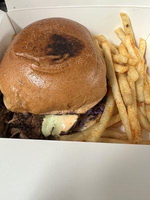 Brisket Burger with Cajun Fries