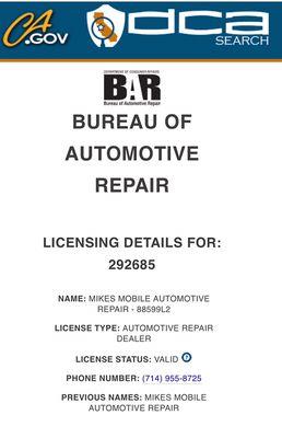 Licensed through the Bureau of Automotive Repair