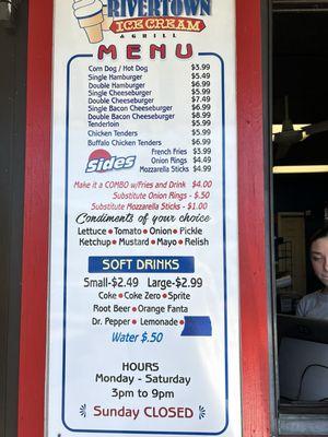 Rivertown ice cream and grill menu