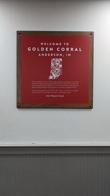 The Welcome to Golden Corral in Anderson, IN Sign