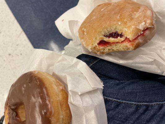 strawberry filled and chocolate donut