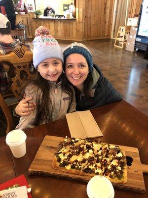 Pear and goat cheese flatbread with balsamic glaze. Sooo good!