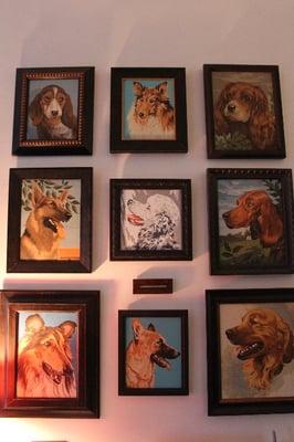 Antique paint-by-number dog portraits