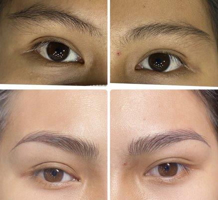 Eyebrow transformation using hair stroke technique