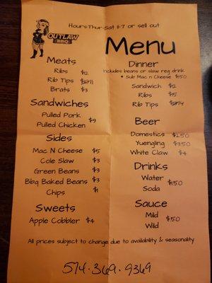 Great menu