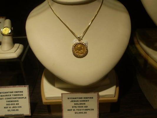 Byzantine coin set in necklace