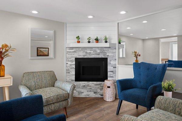 Fireplace Seating Area in the Carlsbad Suite at Carlsbad by the Sea Hotel