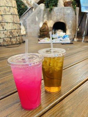 Left to right: Prickly Pear Lemonade, Iced BlackBerry Jasmine Green Tea