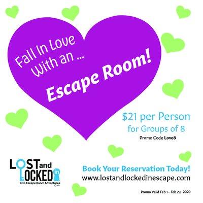 Come try an Escape Room! Where you and your friends have 60 minutes to work together to solve clues to try to escape in time!