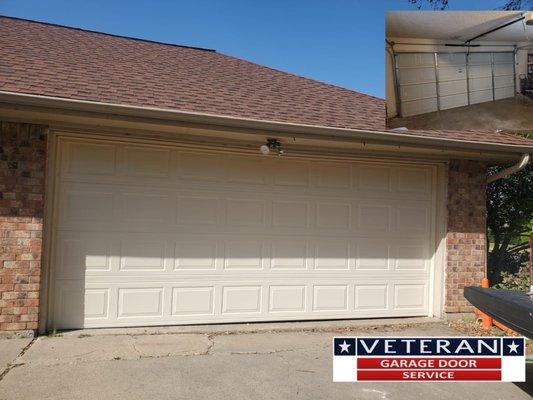 New Two Car Garage Door Install / Size 16'x7' / 25G Short Panel / Color Almond Trim