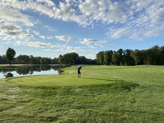 View of the first tee on an early AM round.