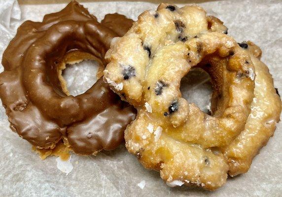 Old fashioned donuts (chocolate and blueberry)