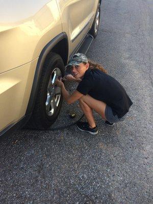 They checked the tire pressure and refilled it with nitrogen so I could get to the dealer for repair.