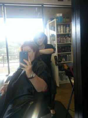 I'm hete putting my head in Melanie's hands. She's a wonderful stylist and colorist. Plus lots of free parking!