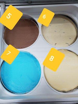 5- Chocolate  6- Butter Pecan  7- Cotton  Candy  8- Vanilla