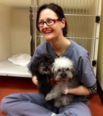 Amanda Reed providing some loving care for patients at Saint Francis Veterinary Specialists