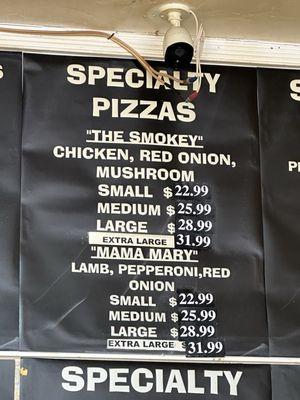 specialty pizzas menu