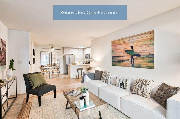 Living room - renovated unit at The Meadows Apartment Homes