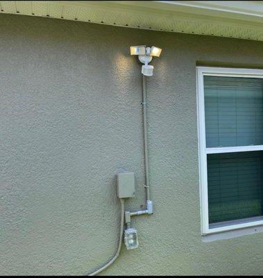 Replace the receptacle, (exterior)  sensor lights and need change or fixed the pipes