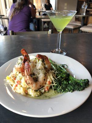 Basil martini with basil shrimp risotto