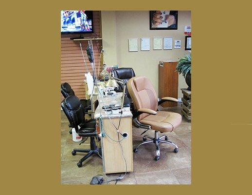 Relax in comfortable seating during your manicure.