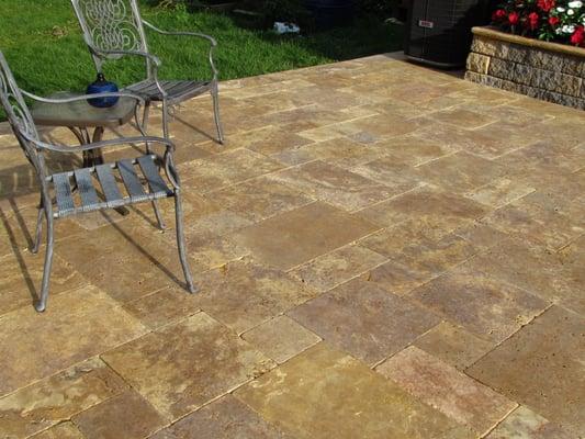 travertine patio install in villanova pa - affordable mason