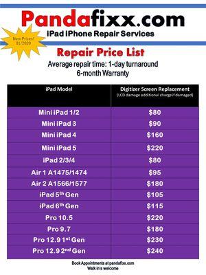 Professional iPad repairs at Pandafixx! 1-day turnaround. Some parts may require special order. 6-month warranty