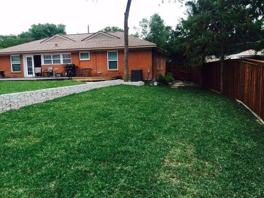 The wall and sod that was laid