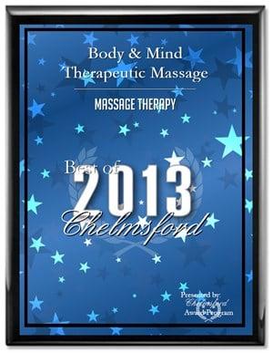 Winner of "2013 Best of Chelmsford - Massage Therapy"