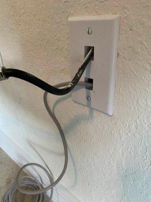 Would you have a cable connection and ethernet connection looking like this in your home?  This is not installed correctly.