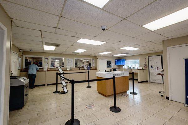 Inside the lobby of a credit union in Houston Park Place