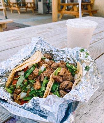 steak tacos and horchata