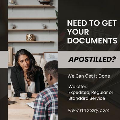 Looking to get your documents apostilled? Don't know what to do? We can help!! Let us do the work for you. Book an appointment today!!