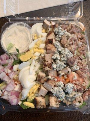 Cobb salad with homemade blue cheese dressing on the side. Delicious!