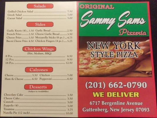 Sammy Sam's Pizzeria - Menu Front