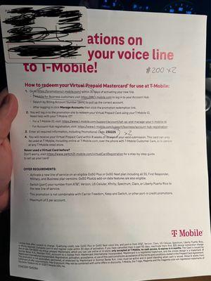 Promotion for this month a 200 dollar visa gift card to tmobile stores