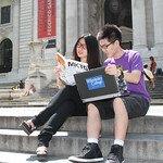 Berkeley College students on the steps of library