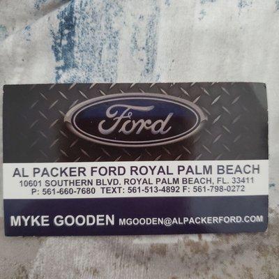 Mr. Gooden's business card he gave us at our recent visit to buy a truck