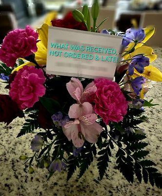 THIS IS WHAT WAS DELIVERED A DAY AFTER HER BIRTHDAY WITH NO MYLAR AND NO SUNFLOWERS‼